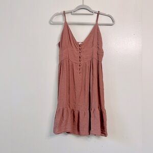 Aeropostale dark terra-cotta Button-Front Midi Dress, Babydoll, Smocking